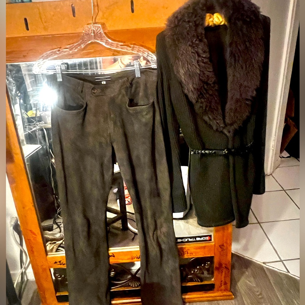 Charcoal Grey Suede Pants & Sweater Jacket